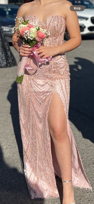 Бална рокля розова с камъни