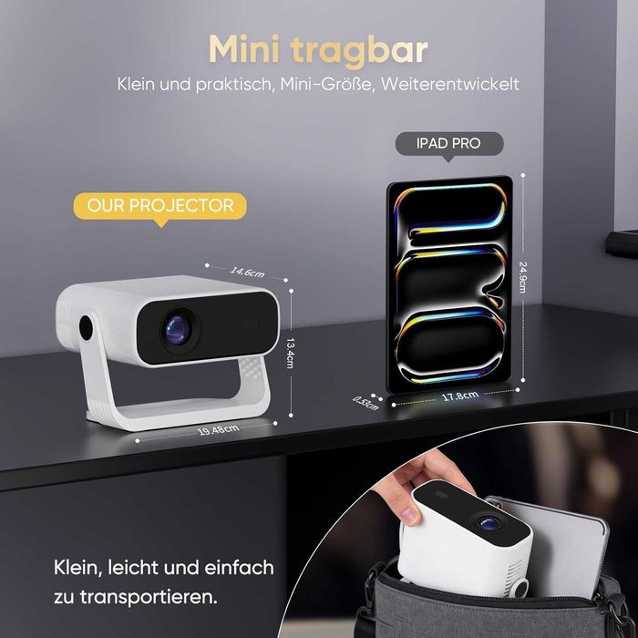 Proiector 2026 cu aplicație integrată, Android 14, Full HD 1080P, suportă decodare 4K, 20000 lumeni, corecție automată