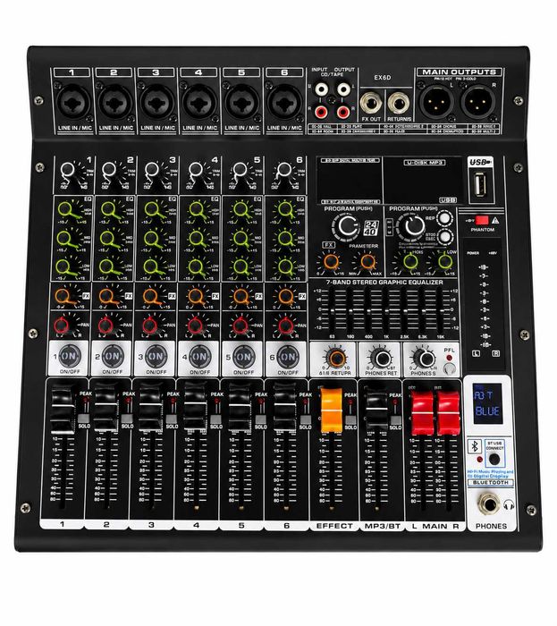 Mixer audio 2 x 450W 6 canale KTN6 Stereo canal 16 Efecte DSP cu amplificator Bluetooth USB Egalizator
