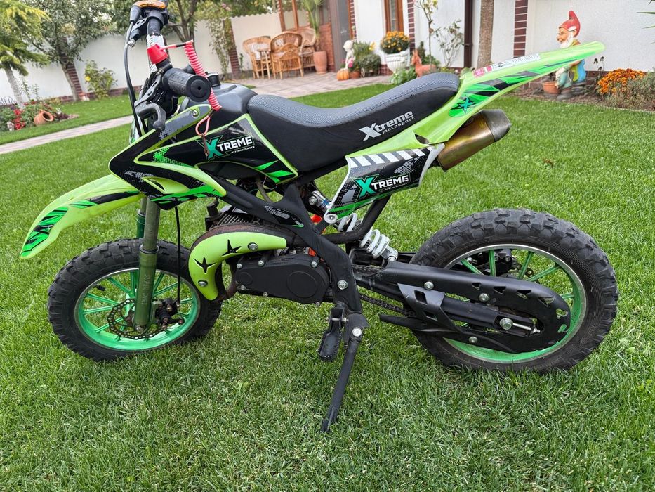 Mini Moto Cross Xtreme 49cc copii + Costum Protecție + Cască Roșie Cadou