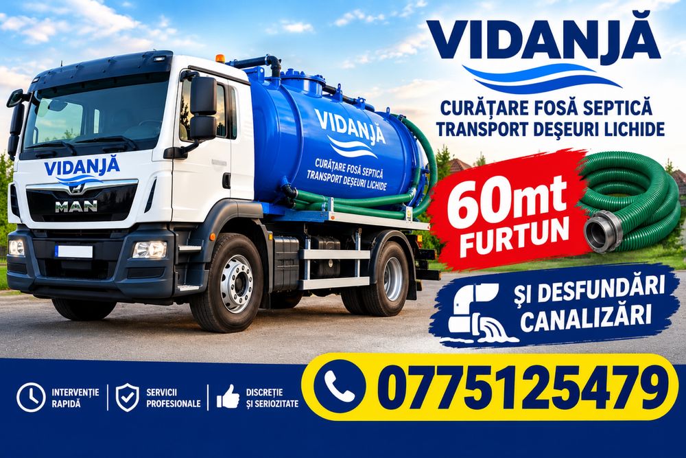 Oferim servicii de vidanjare/spalare fose si desfundare canalizare