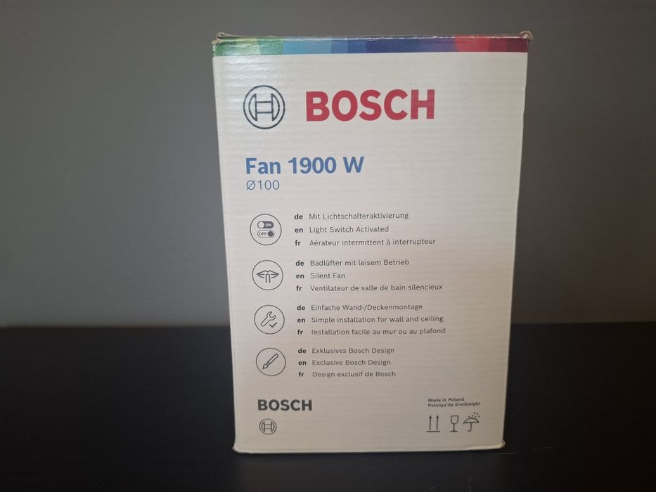 Ventilator Baie Bosch Fan 1900 W, Silențios, Ø100mm, Nou