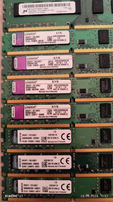 Lot 8 plăcuțe RAM DDR3 Desktop (3x 8GB + 2x 4GB + 3x 2GB) Kingston / Micron