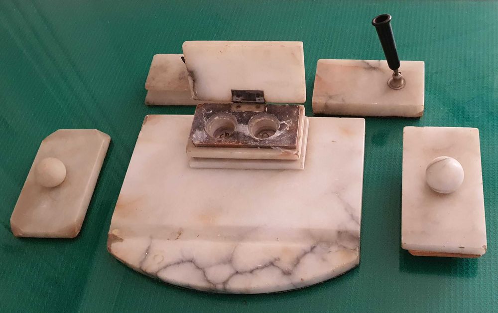 Set articole birou marmura, vintage (contine 6 piese)