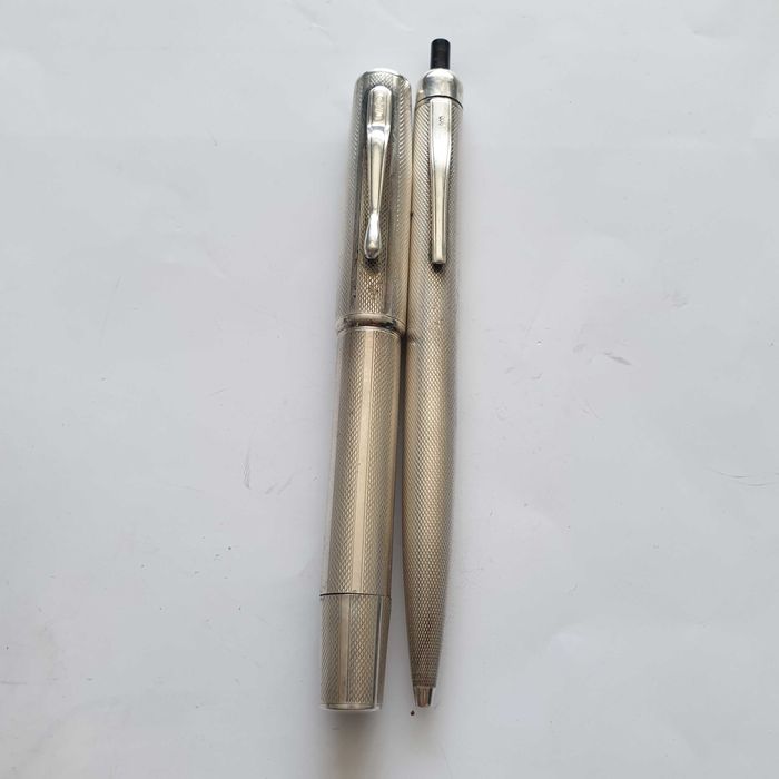 Сребърни химикалка и писалка със златен писец 14к Warranted