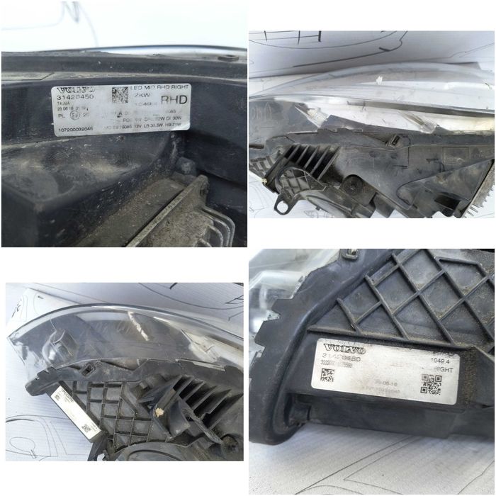 Far Dreapta Uk Full Led Facelift Volvo V40 2015 / 2016-2019 Cod OEM 31420450 (1E1)