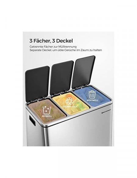 Coș de gunoi pentru reciclare cu compartimente, Songmics, 3x18L