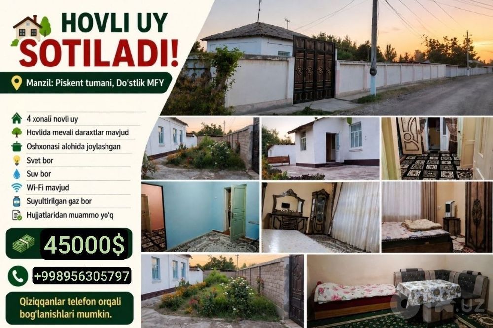 Hovli uy sotiladi