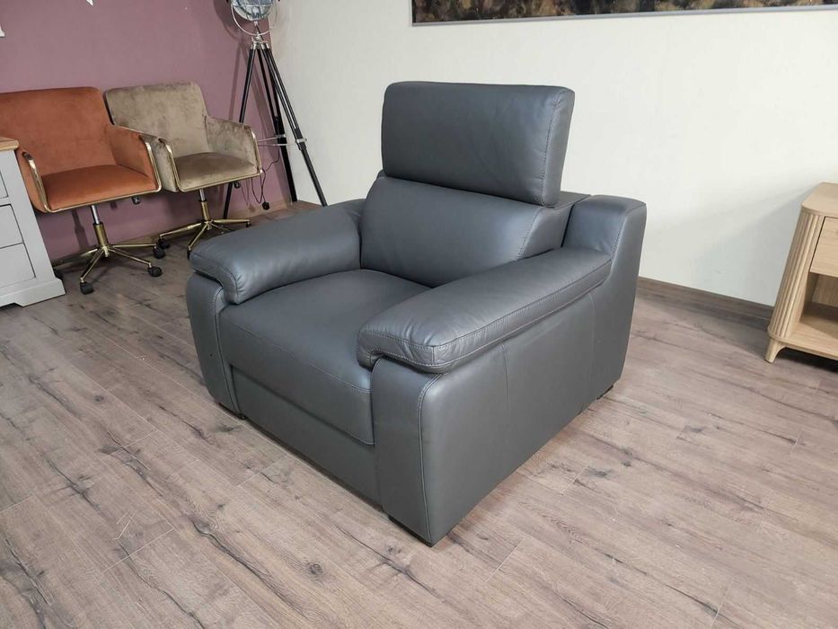 Италиански сив кожен фотьойл Ancona