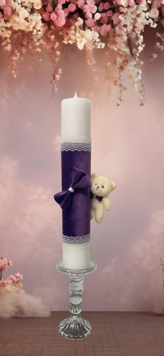 Lumânări de Botez Luxoase Îmbrăcate în Catifea – 35x6 cm