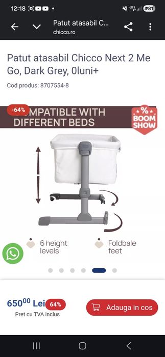 Pătuț atasabil  0-6 luni