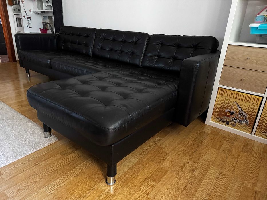 Canapea coltar piele naturala IKEA Landskrona in stare foarte buna, 4 locuri 280 lungime x 89 latime canapea x 158 latime sezlong