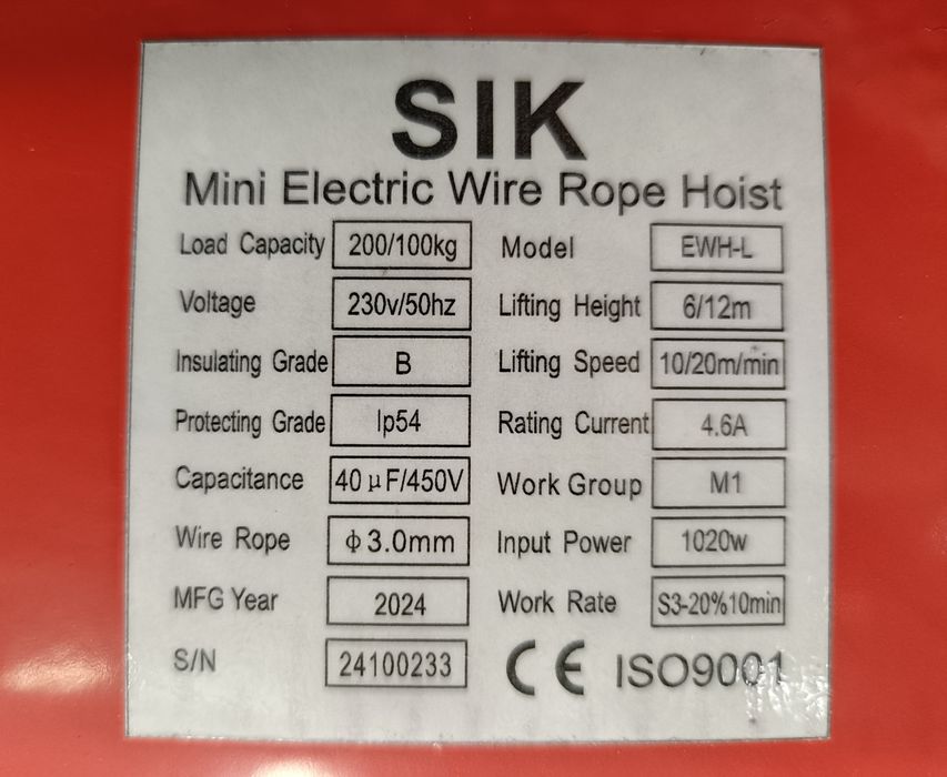 Mini troliu electric cu cablu 100kg/200kg, viteza mare