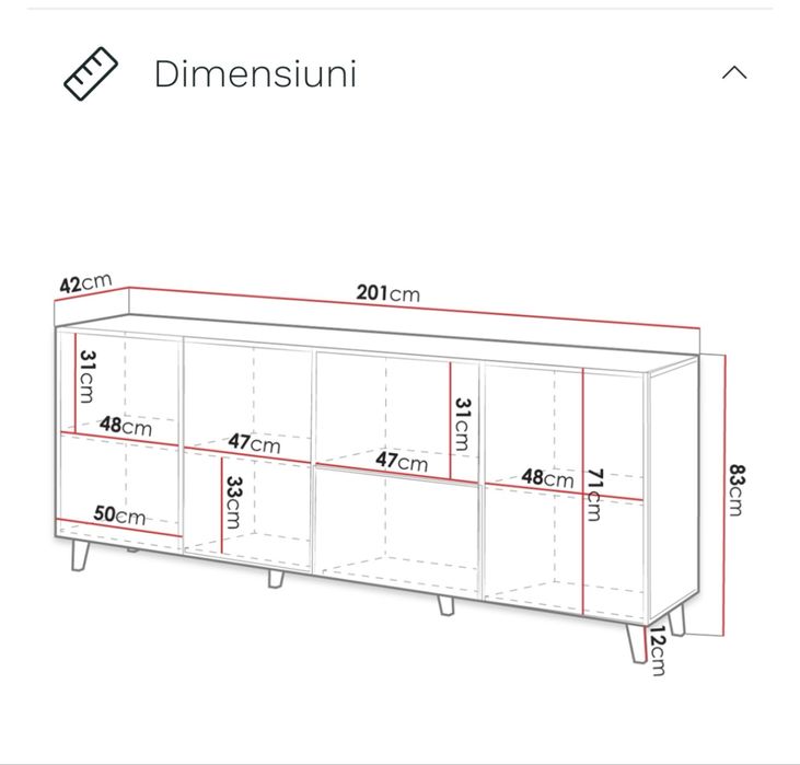 Comoda living 200 cm alba mdf