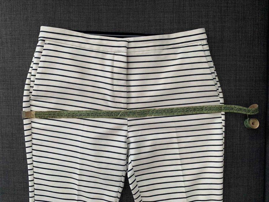 Pantaloni vara ZARA, marime XL, bumbac, alb cu dungi bleumarin