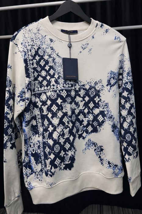 Bluză bărbați Louis Vuitton Monogram crewneck alb navy model rar - S