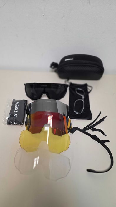 Ochelari sport X-TIGER negri, 4 lentile interschimbabile, toc rigid, ciclism/MTB