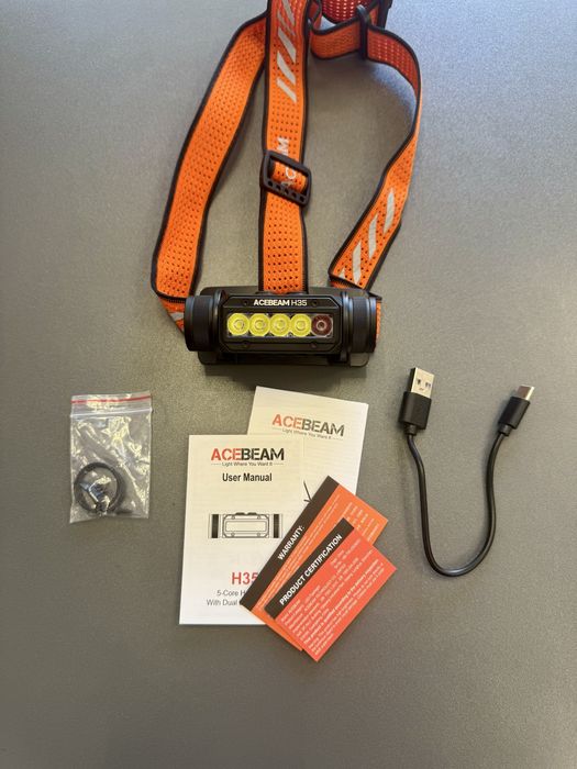 Acebeam H35 | Челник за широко панорамно осветяване | 5 ядра | Бяла и Червена светлина