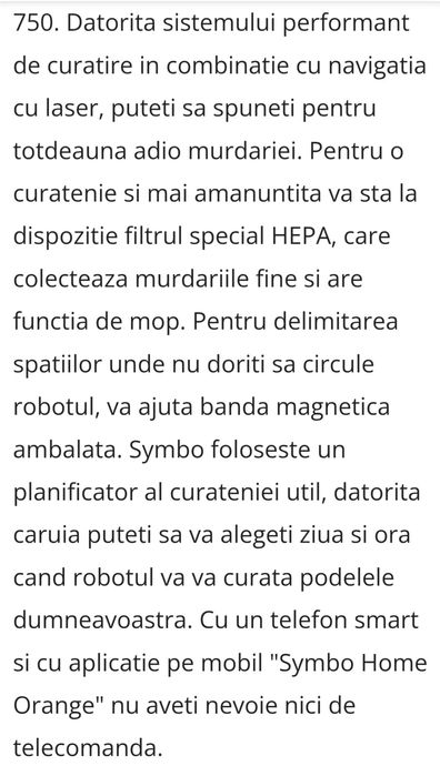 Aspirator robot  Symbo LASERBOT 750cu mop