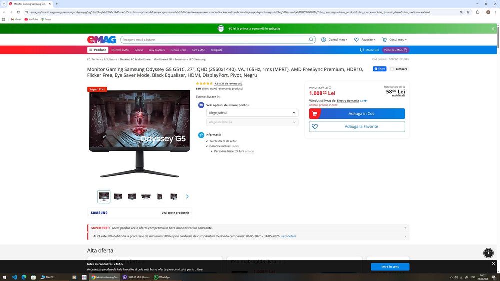 Vând PC + Monitor Samsung Odyssey 27” QHD