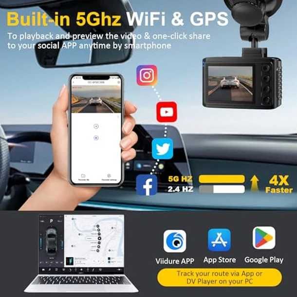 Видеорегистратор | 4K+2.5K двуканален видеорегистратор за автомобили с 5GHz WiFi, GPS
