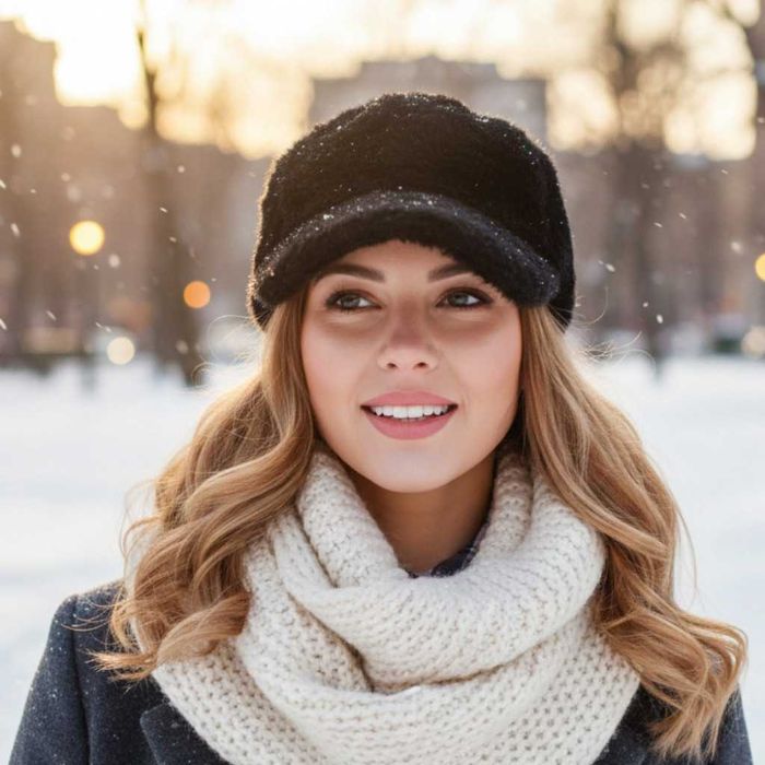 Топла дамска шапка с козирка - пухкав зимен комфорт