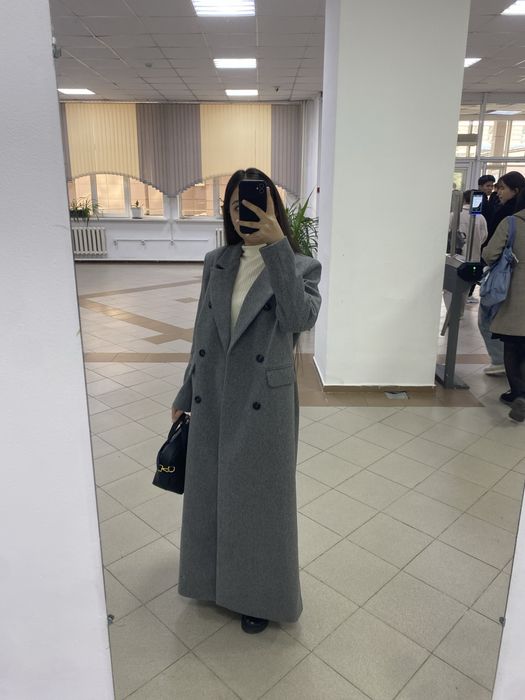 Пальто пиджак, серое макси