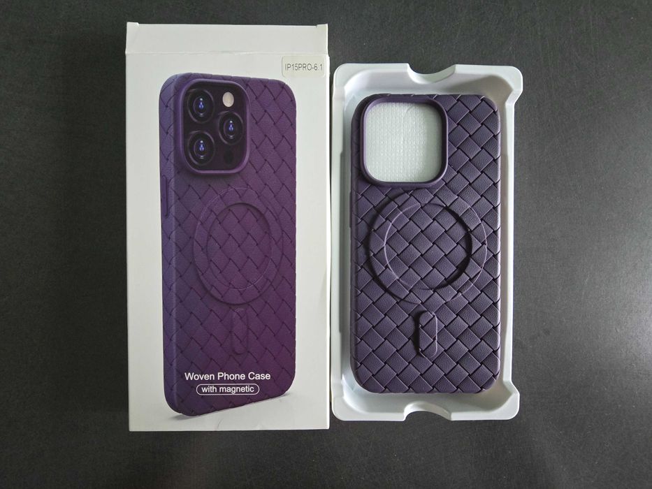 Husă iPhone 15 Pro MagSafe mov + folie protecție