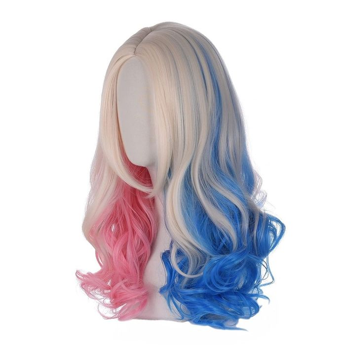 Peruca cosplay FVCENT 26 inch ondulata alb roz albastru