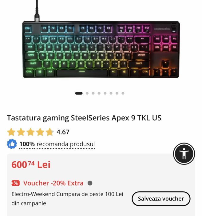 Tastatura gaming steelseries apex 9 Tkl