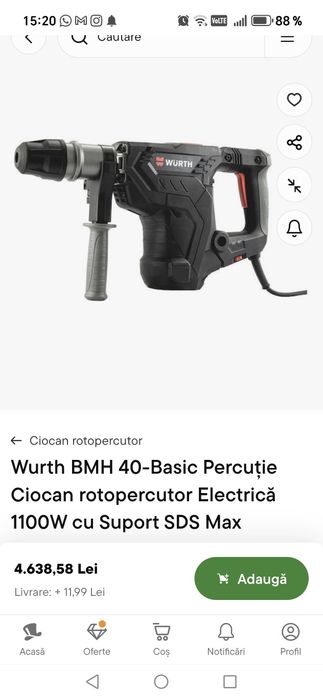 Wurth bmh 40 xe Rotopercutoar & ciocan  sds max