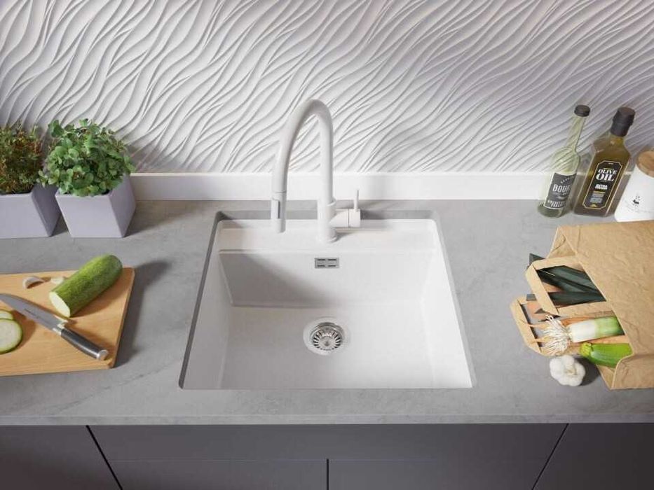 Бяла кухненска мивка за вграждане под плот Берген 60 Low 560x530 мм