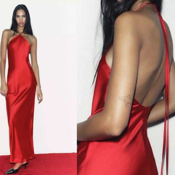 Zara  Ediție Ultra Limitată!!!  Rochie maxi roșie, cu spate decoltat  Decolteu halter și spate decoltat  Rochie lungă cu efect satinat  Nou-nouță