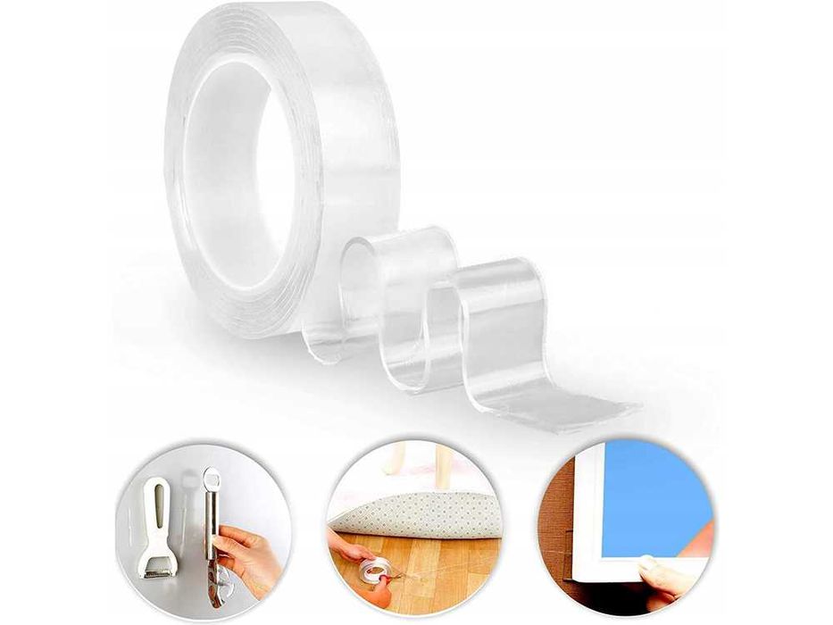 Banda dublu adeziva transparenta reutilizabila latime 3cm lungime 5m