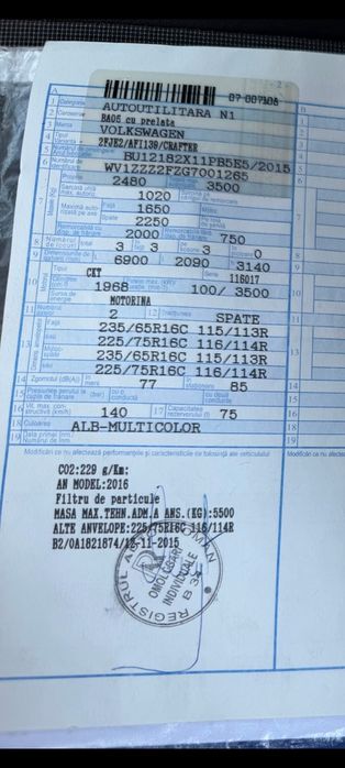Volkswagen Crafter Prelata 2.0 TDI 136 CP Euro 5 – 2016 – 230.000 km – Proprietar unic de noua