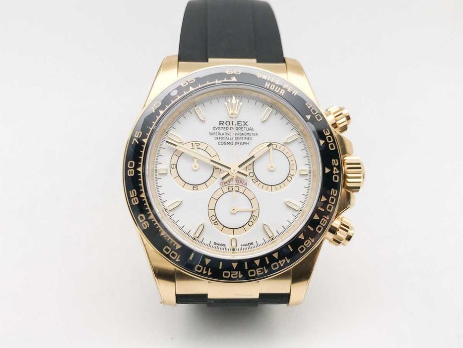 Rolex Daytona 126518 40mm – жълто злато, керамичен безел, бял циферблат – реални снимки