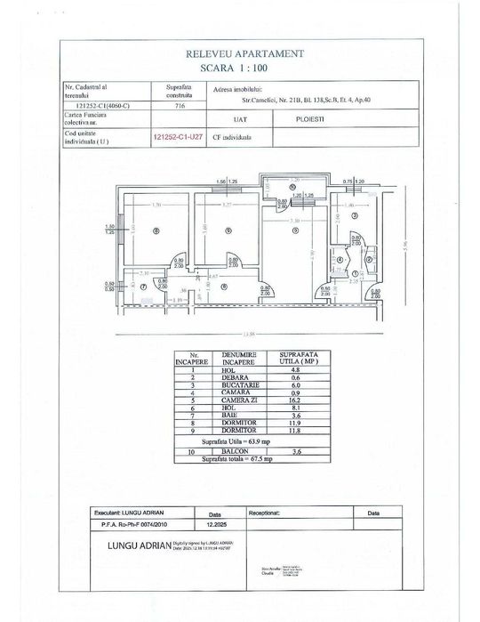 Vand apartament 3 camere S.U. 67 mp