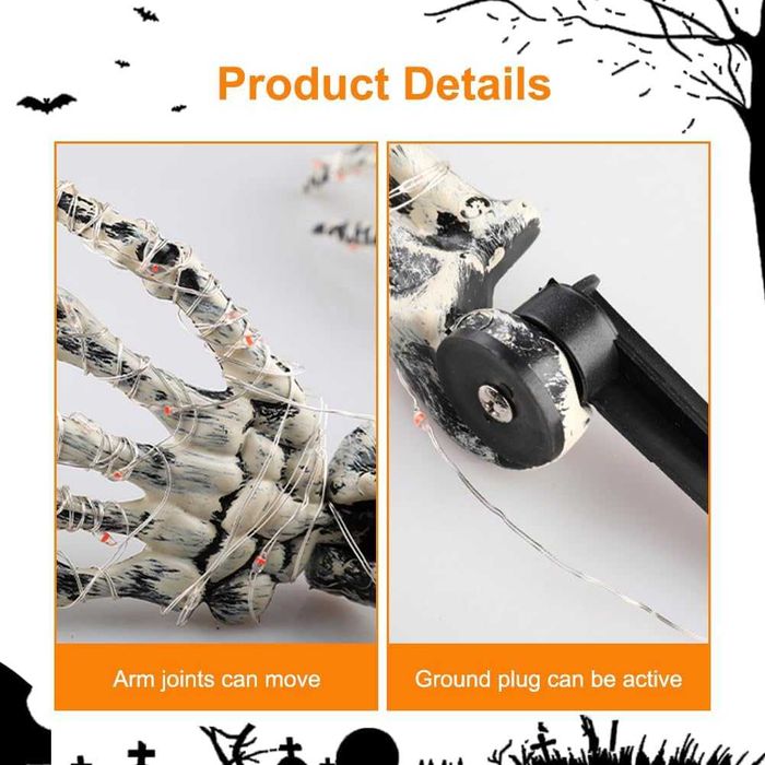 Joellfuner Комплект череп за Хелоуин, 2 ръце, 1 череп. LED декорация