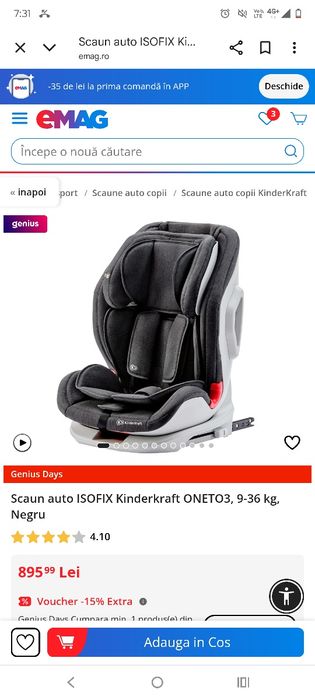 Scaune mașină copii Kinderkraft Isofix