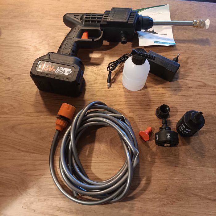 НОВА! Безжична акумулаторна водоструйка 90 bar с 6-в-1 дюза, 5м маркуч