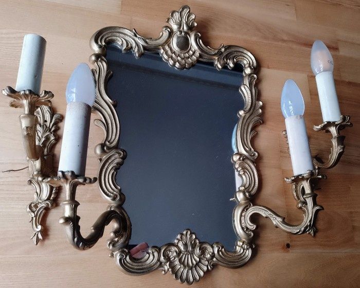Set oglinda+aplice din bronz masiv in stil Rococo,stare excelenta pies