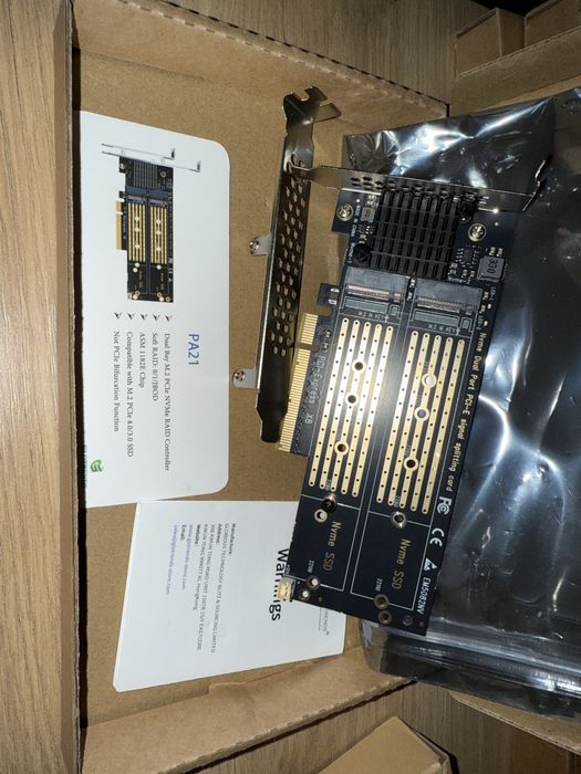 Placa Adaptor GLOTRENDS PA21 Dual M.2 NVMe PCIe 4.0 X8 Win Linux Mac