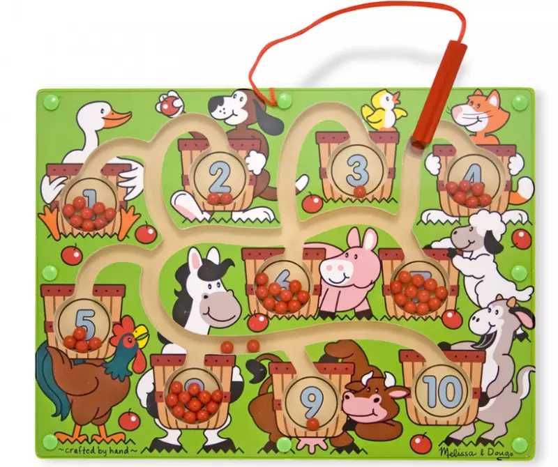 Дървен магнитен лабиринт с цифри Melissa & Doug Ферма