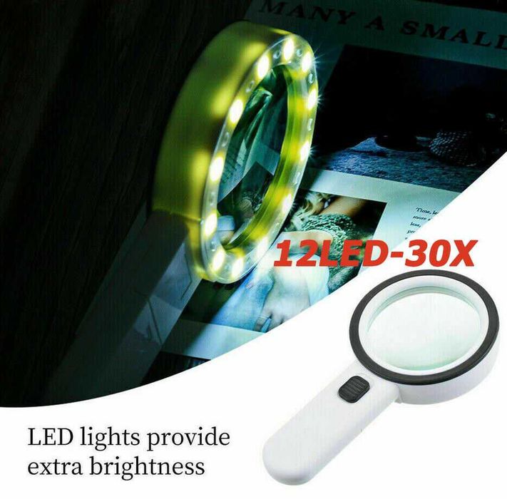 Lupa Profesionala cu marire 30X + 12 leduri pentru iluminarea noaptea.