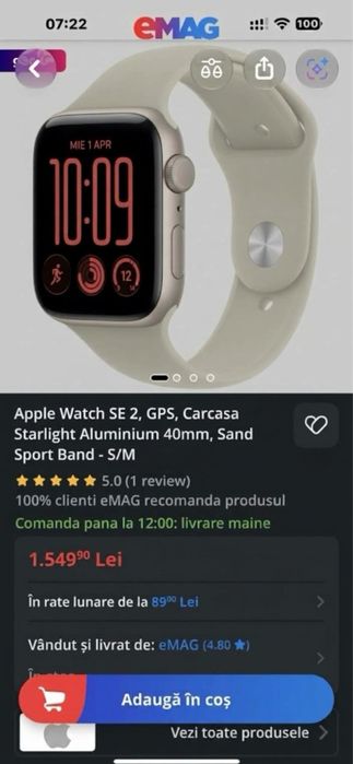 Original! Ceas Apple Watch SE 2,Apelare,GPS+Cellular,Microfon,Whatapp