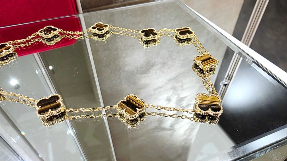 Van Cleef & Arpels VCA Gold Tiger Eye 10 Motifs Alhambra Дамско Колие
