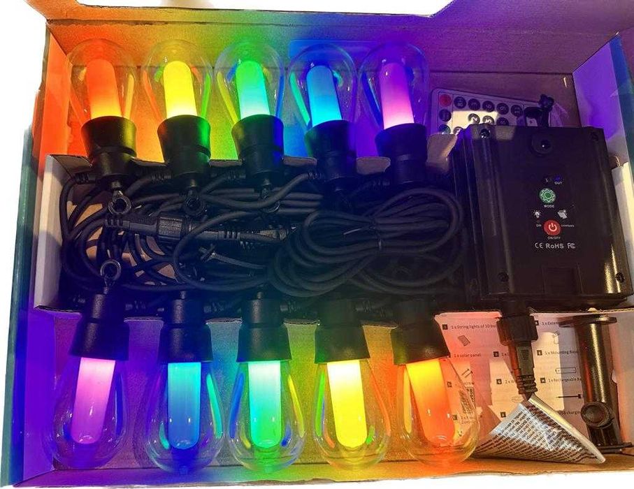 Ghirlanda luminoasa LED RGB, cu panou solar, de 10 m, cu 10 becuri