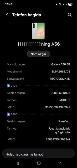 Samsung a56 8-256gb sotiladi