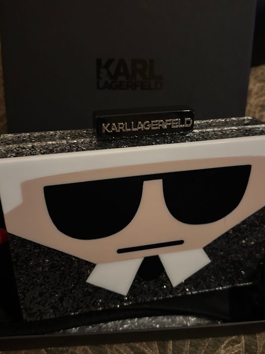 KARL LAGERFELD Сребриста Маркова Парти чантичка  УНИКАЛНОСТ СТИЛ КЛАСА