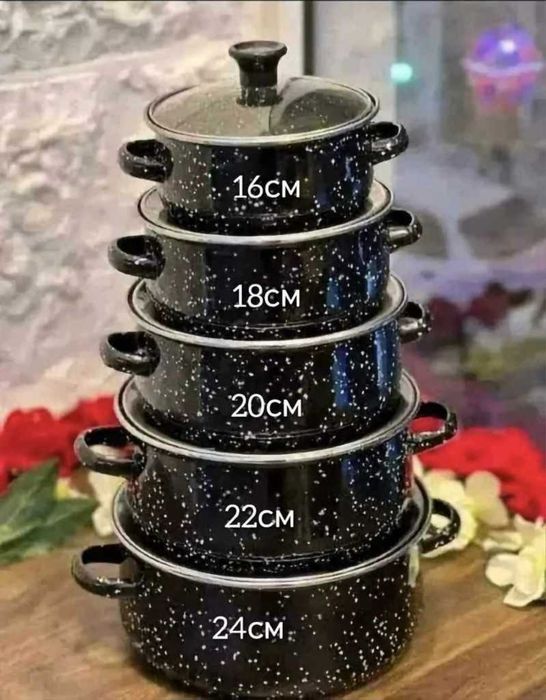 Комплект тенджери 5 броя, Емайлирана стомана,Размери:16,18,20,22,24 см